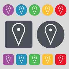 地图poiner图标标志集彩色的按钮平设计