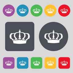 皇冠图标标志集彩色的按钮平设计
