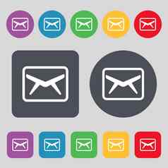 邮件信封消息图标标志集彩色的按钮平设计