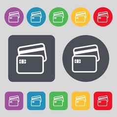 信贷卡图标标志集彩色的按钮平设计