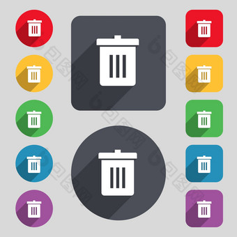 回收本重用减少图标标志集彩色的按钮长影子平设计