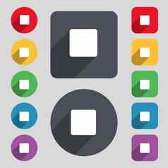 停止按钮图标标志集彩色的按钮长影子平设计
