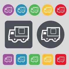交付卡车图标标志集彩色的按钮平设计