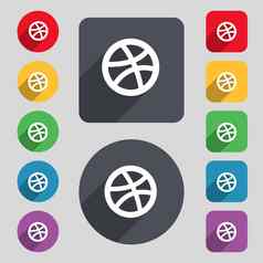 篮球图标标志集彩色的按钮长影子平设计