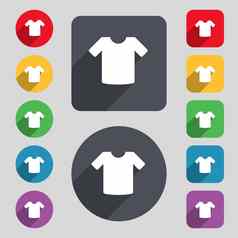 t恤衣服图标标志集彩色的按钮长影子平设计