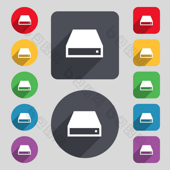 光盘图标标志集彩色的按钮长影子平设计