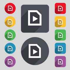 玩图标标志集彩色的按钮长影子平设计