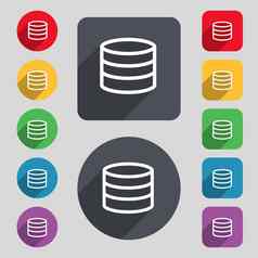 硬磁盘数据库图标标志集彩色的按钮长影子平设计