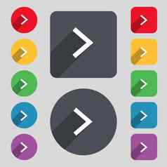 箭头图标标志集彩色的按钮长影子平设计