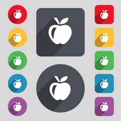 苹果图标标志集彩色的按钮长影子平设计