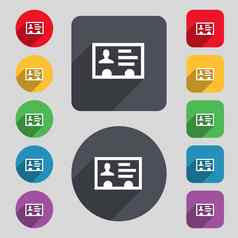 卡身份卡徽章下摆裁成圆角的业务卡图标标志集彩色的按钮长影子平设计