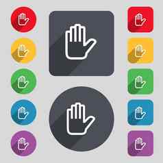 手打印停止图标标志集彩色的按钮长影子平设计