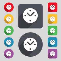 机械时钟图标标志集彩色的按钮长影子平设计