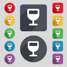 酒玻璃酒精喝图标标志集彩色的按钮长影子平设计