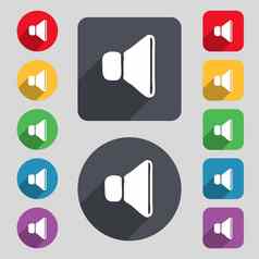 体积声音图标标志集彩色的按钮长影子平设计