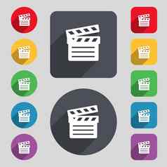 电影克拉珀图标标志集彩色的按钮长影子平设计