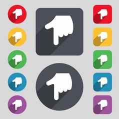 指出手图标标志集彩色的按钮长影子平设计