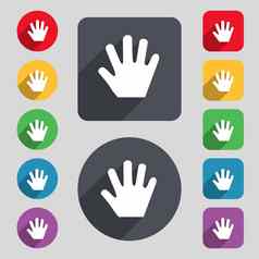 手图标标志集彩色的按钮长影子平设计