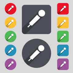 麦克风图标标志集彩色的按钮长影子平设计