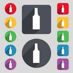 瓶图标标志集彩色的按钮长影子平设计