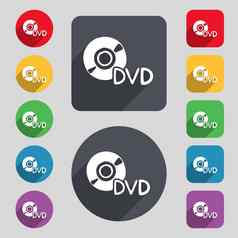 Dvd图标标志集彩色的按钮长影子平设计