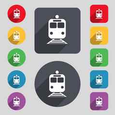 火车图标标志集彩色的按钮长影子平设计