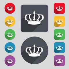皇冠图标标志集彩色的按钮长影子平设计