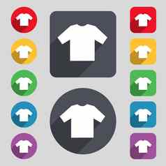 t恤图标标志集彩色的按钮长影子平设计