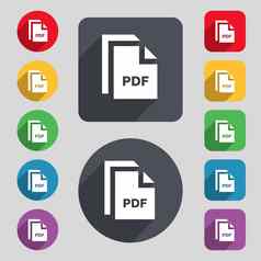 文件PDF图标标志集彩色的按钮长影子平设计