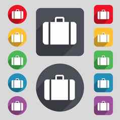 手提箱图标标志集彩色的按钮长影子平设计