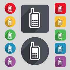 移动电话图标标志集彩色的按钮长影子平设计
