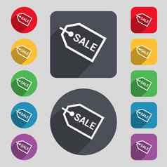 出售图标标志集彩色的按钮长影子平设计
