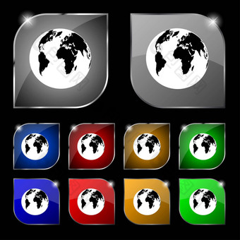 全球标志图标世界地图<strong>地理位置</strong>象征集色彩鲜艳的按钮