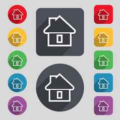 房子图标标志集彩色的按钮长影子平设计