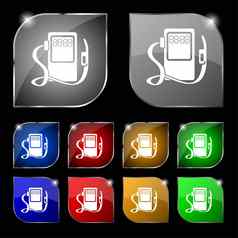 气体燃料站标志图标象征集彩色的按钮