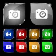 数字照片相机图标标志集这色彩斑斓的按钮眩光