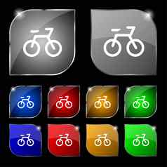自行车图标标志集这色彩斑斓的按钮眩光