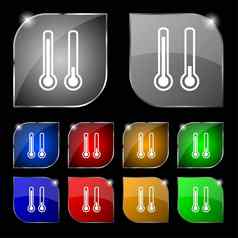温度计温度图标标志集这色彩斑斓的按钮眩光