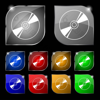 Dvd紧凑的磁盘蓝色的雷图标标志集这色彩斑斓的按钮眩光