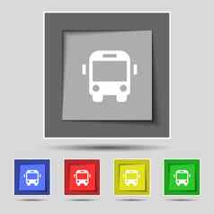 公共汽车图标标志原始彩色的按钮