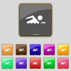 游泳标志图标池游泳象征海波集色彩鲜艳的按钮