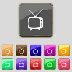复古的模式标志图标电视集象征集色彩鲜艳的按钮手光标指针