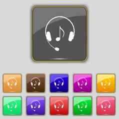 耳机图标标志集11彩色的按钮网站