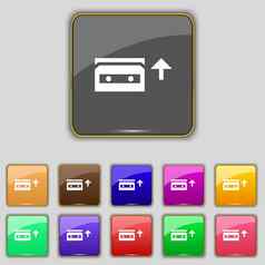 音频盒式磁带图标标志集11彩色的按钮网站