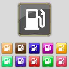 汽油气体站车燃料图标标志集11彩色的按钮网站