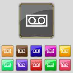 音频盒式磁带图标标志集11彩色的按钮网站