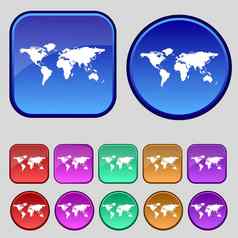 全球标志图标世界地图地理位置象征集色彩鲜艳的按钮