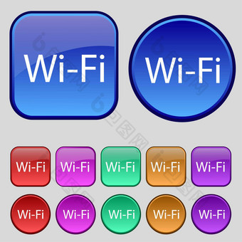 免费的无线网络标志无线网络象征无线网络图标集彩色的按钮