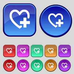 医疗心标志图标交叉象征集色彩鲜艳的按钮