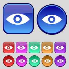 眼睛发布内容第六感觉直觉图标标志集十二个古董按钮设计